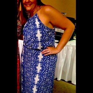 Blue and white maxi dress